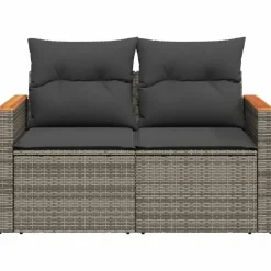 vidaXL - Tuinbank 2-zits - Grijs - Poly rattan - Met kussens