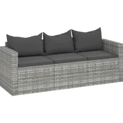 vidaXL - Tuinbank 3-zits - Grijs - Poly rattan - Met kussens