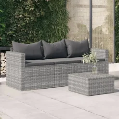 vidaXL - Tuinbank 3-zits - Grijs - Poly rattan - Met kussens