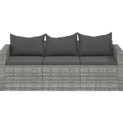 vidaXL - Tuinbank 3-zits - Grijs - Poly rattan - Met kussens