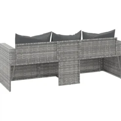 vidaXL - Tuinbank 3-zits - Grijs - Poly rattan - Met kussens