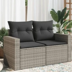 vidaXL - Tuinbank 2-zits - Grijs - Poly rattan - Met kussens