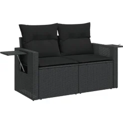 vidaXL - Tuinbank 2-zits - Zwart - Poly rattan - Met kussens