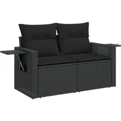 vidaXL - Tuinbank 2-zits - Zwart - Poly rattan - Met kussens