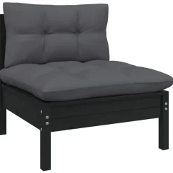 vidaXL - Tuinbank 2-zits - Zwart - Grenenhout - Met antraciet kussens