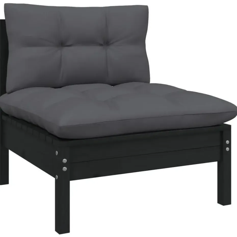 vidaXL - Tuinbank 2-zits - Zwart - Grenenhout - Met antraciet kussens