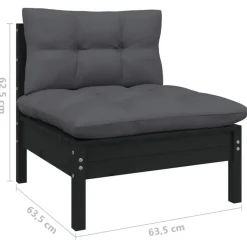 vidaXL - Tuinbank 2-zits - Zwart - Grenenhout - Met antraciet kussens
