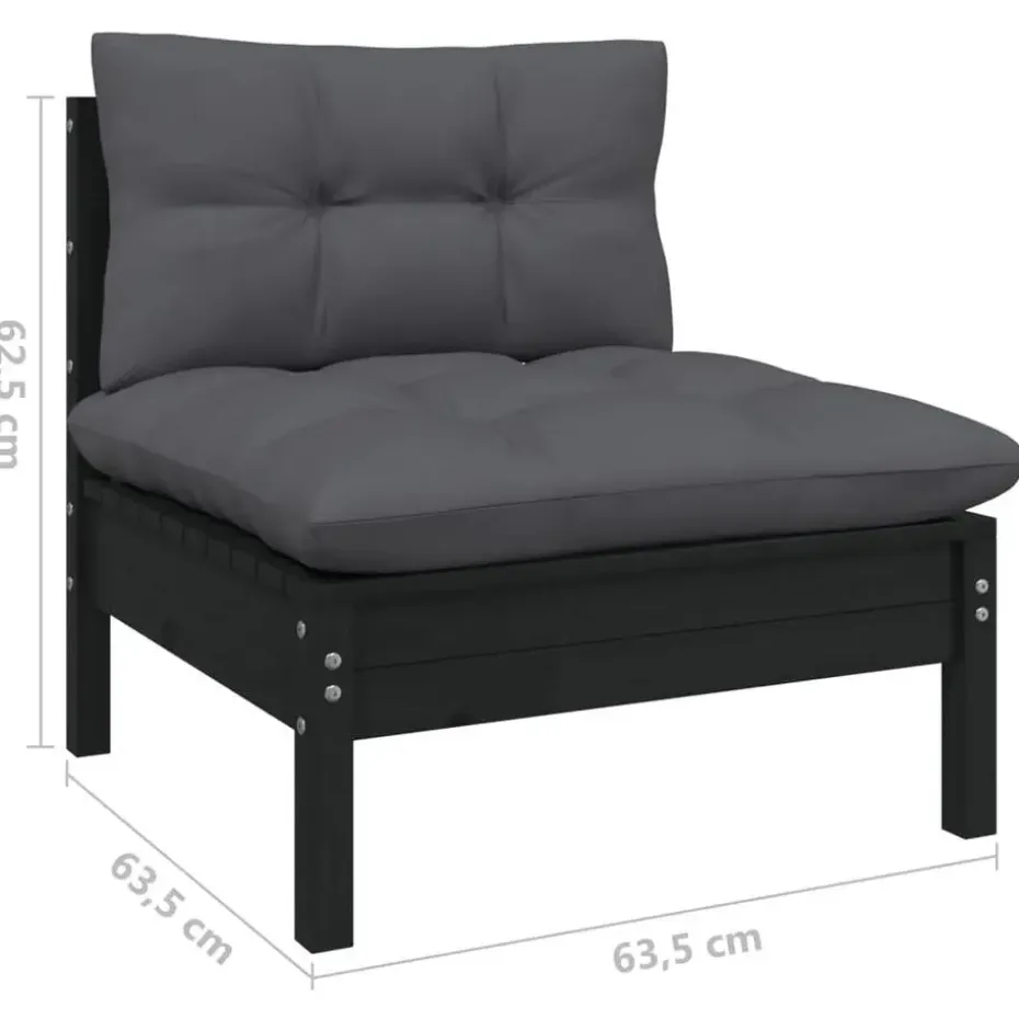 vidaXL - Tuinbank 2-zits - Zwart - Grenenhout - Met antraciet kussens