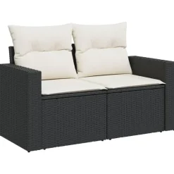 vidaXL - Tuinbank 2-zits - Zwart - Poly rattan - Met kussens