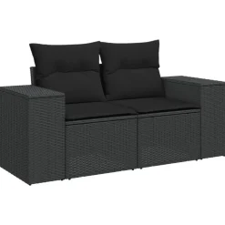 vidaXL - Tuinbank 2-zits - Zwart - Poly rattan - Met kussens