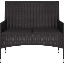 vidaXL - Tuinbank 2-zits - Zwart - Poly rattan - Met zwart kussens