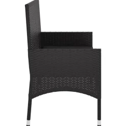 vidaXL - Tuinbank 2-zits - Zwart - Poly rattan - Met zwart kussens