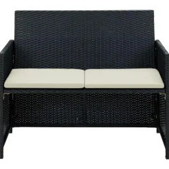 vidaXL - Tuinbank 2-zits - Zwart - Poly rattan - Met kussens