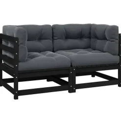 vidaXL - Tuinbank 2-zits - Zwart - Grenenhout - Met kussens