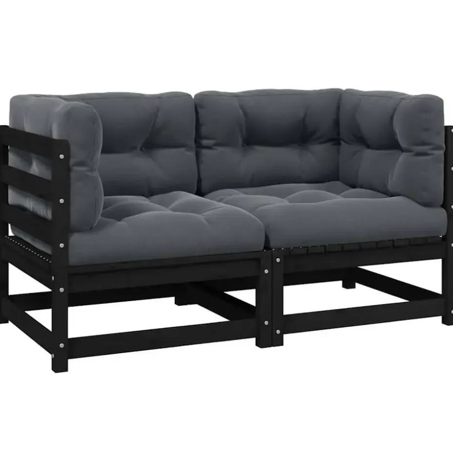 vidaXL - Tuinbank 2-zits - Zwart - Grenenhout - Met kussens