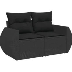 vidaXL - Tuinbank 2-zits - Zwart - Poly rattan - Met kussens