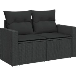 vidaXL - Tuinbank 2-zits - Zwart - Poly rattan - Met kussens