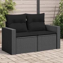 vidaXL - Tuinbank 2-zits - Zwart - Poly rattan - Met kussens