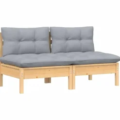 vidaXL - Tuinbank 2-zits- Grijs - Grenenhout - Met kussens