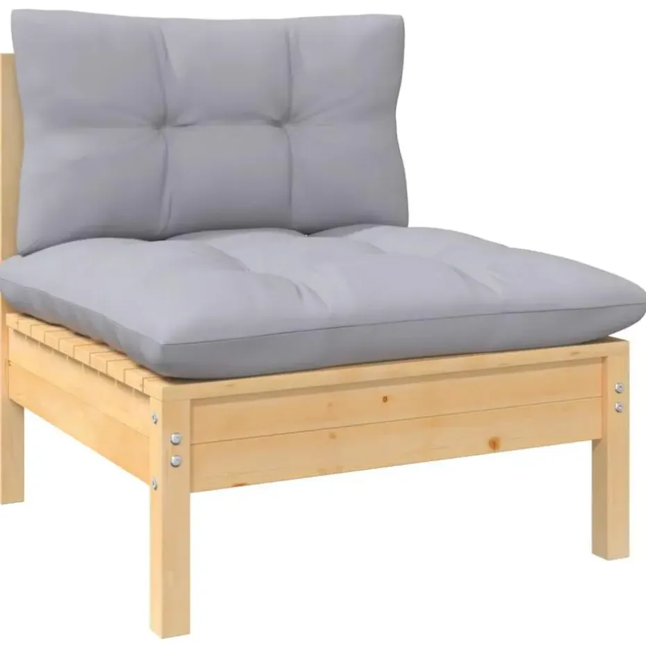 vidaXL - Tuinbank 2-zits- Grijs - Grenenhout - Met kussens