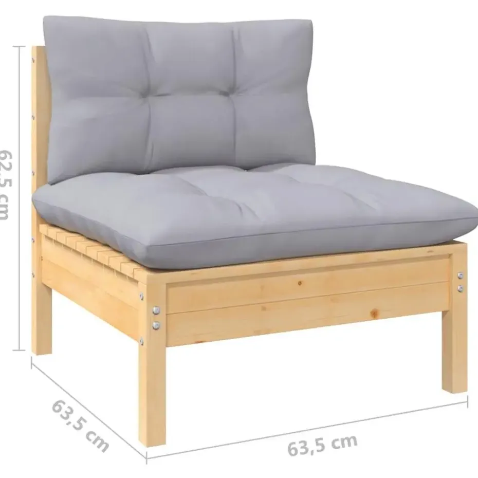 vidaXL - Tuinbank 2-zits- Grijs - Grenenhout - Met kussens