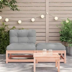 vidaXL - Tuinbank zonder armleuningen - Bruin - Hout - Met kussens en voetenbank