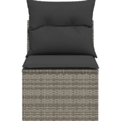 vidaXL - Tuinbank zonder armleuning - Grijs - Poly rattan - Met kussens