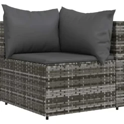 vidaXL - Tuinhoekbank - Grijs - Poly rattan - Met kussens