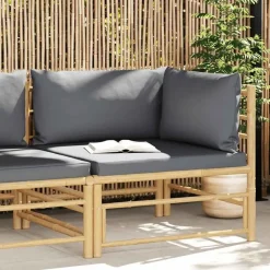 vidaXL - Tuinhoekbank - Grijs - Bamboe - Met kussens