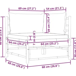 vidaXL - Tuinhoekbank - Grijs - Bamboe - Met kussens