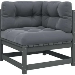 vidaXL - Tuinhoekbank - Grijs - Grenenhout - Met antracietkleurige kussens