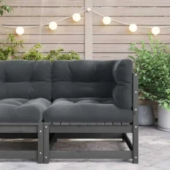vidaXL - Tuinhoekbank - Grijs - Grenenhout - Met antracietkleurige kussens