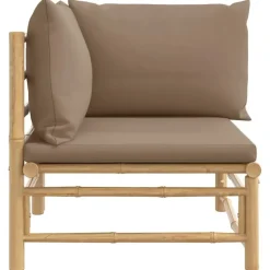 vidaXL - Tuinhoekbank - Taupe - Bamboe - Met kussens