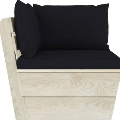 vidaXL - Tuinhoekbank - Zwart - Hout - Met kussens pallet