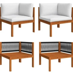 vidaXL - Tuinhoekbanken met kussens - Acaciahout & touw - 2 stuks