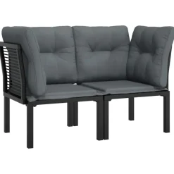 vidaXL - Tuinhoekstoelen - Zwart en grijs - Poly rattan - 2 stuks - Met kussens