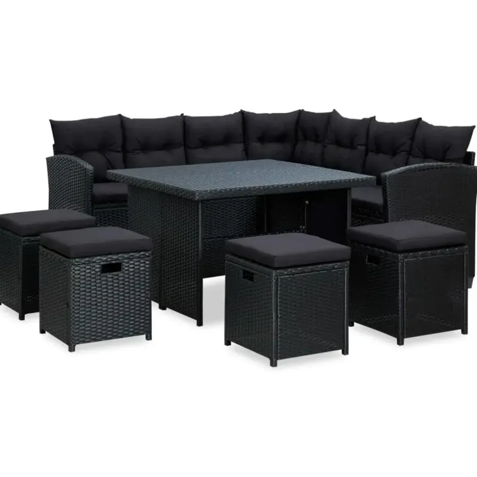 vidaXL - Tuinloungeset - Zwart - Poly rattan - 6 stuks - Met kussens