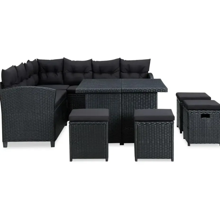 vidaXL - Tuinloungeset - Zwart - Poly rattan - 6 stuks - Met kussens