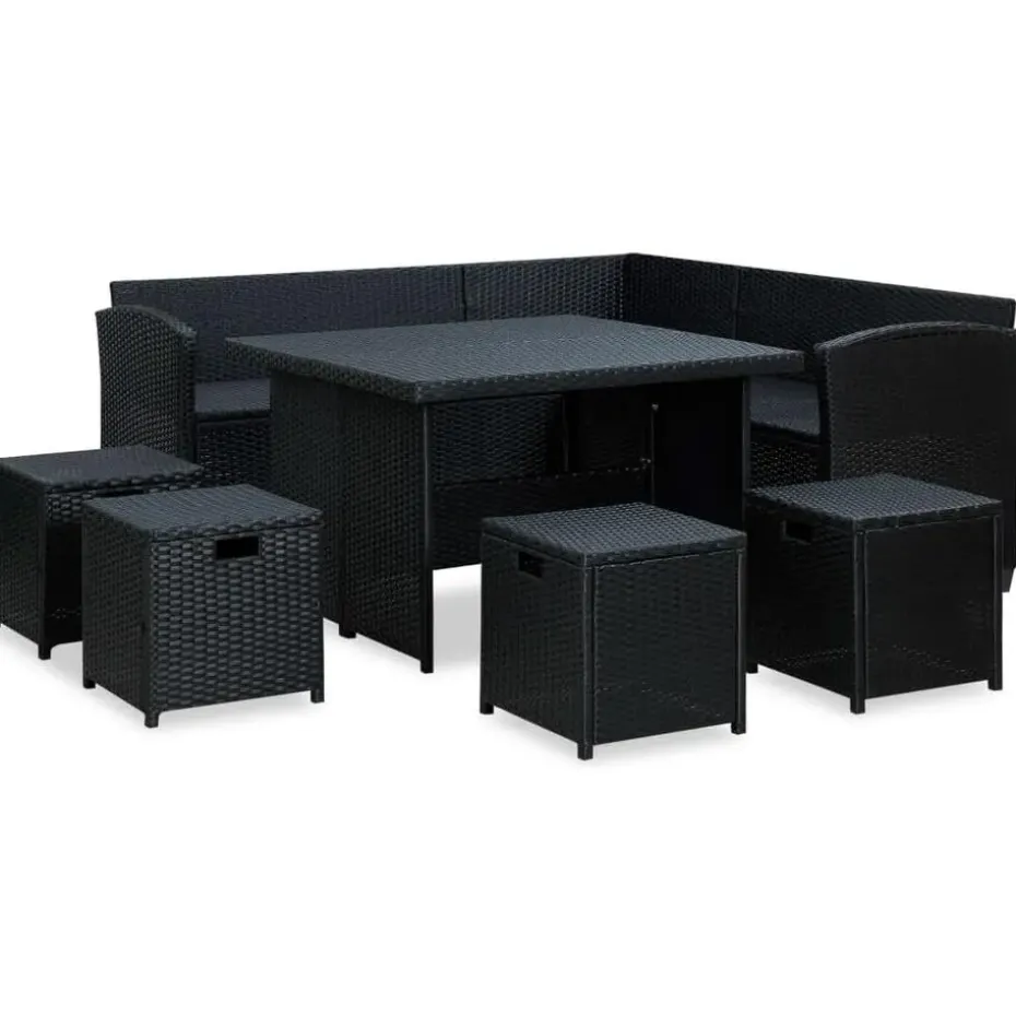 vidaXL - Tuinloungeset - Zwart - Poly rattan - 6 stuks - Met kussens