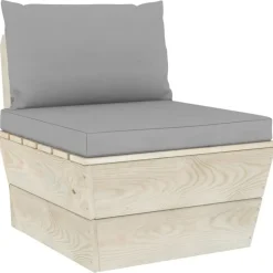 vidaXL - Tuinmiddenbank - Grijs - Geïmpregneerd vurenhout - Met kussens pallet