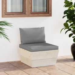 vidaXL - Tuinmiddenbank - Grijs - Geïmpregneerd vurenhout - Met kussens pallet