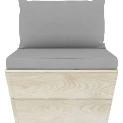 vidaXL - Tuinmiddenbank - Grijs - Geïmpregneerd vurenhout - Met kussens pallet