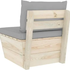 vidaXL - Tuinmiddenbank - Grijs - Geïmpregneerd vurenhout - Met kussens pallet