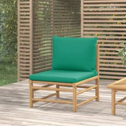 vidaXL - Tuinmiddenbank - Groen - Bamboe - Met kussens