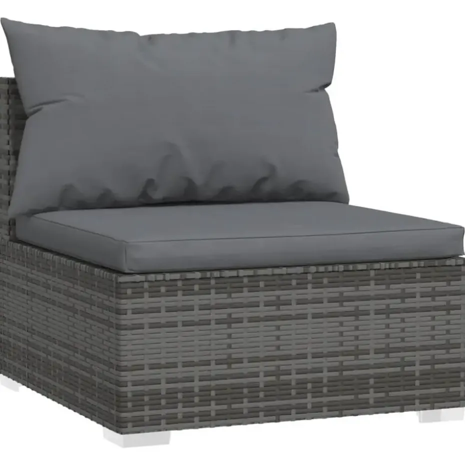 vidaXL - Tuinmiddenbank - Grijs - Poly rattan - Met kussens