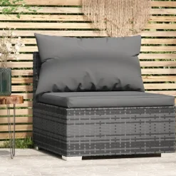 vidaXL - Tuinmiddenbank - Grijs - Poly rattan - Met kussens