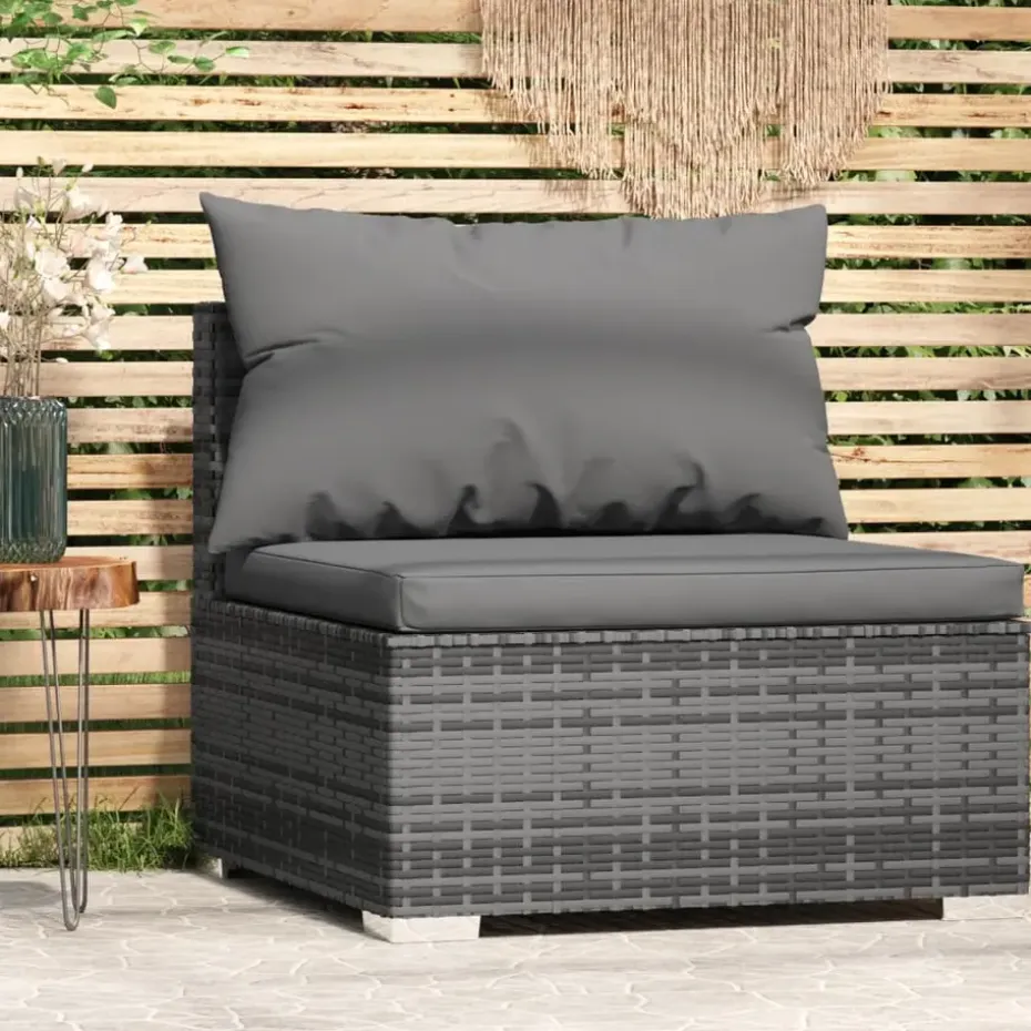 vidaXL - Tuinmiddenbank - Grijs - Poly rattan - Met kussens