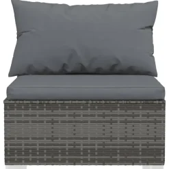 vidaXL - Tuinmiddenbank - Grijs - Poly rattan - Met kussens