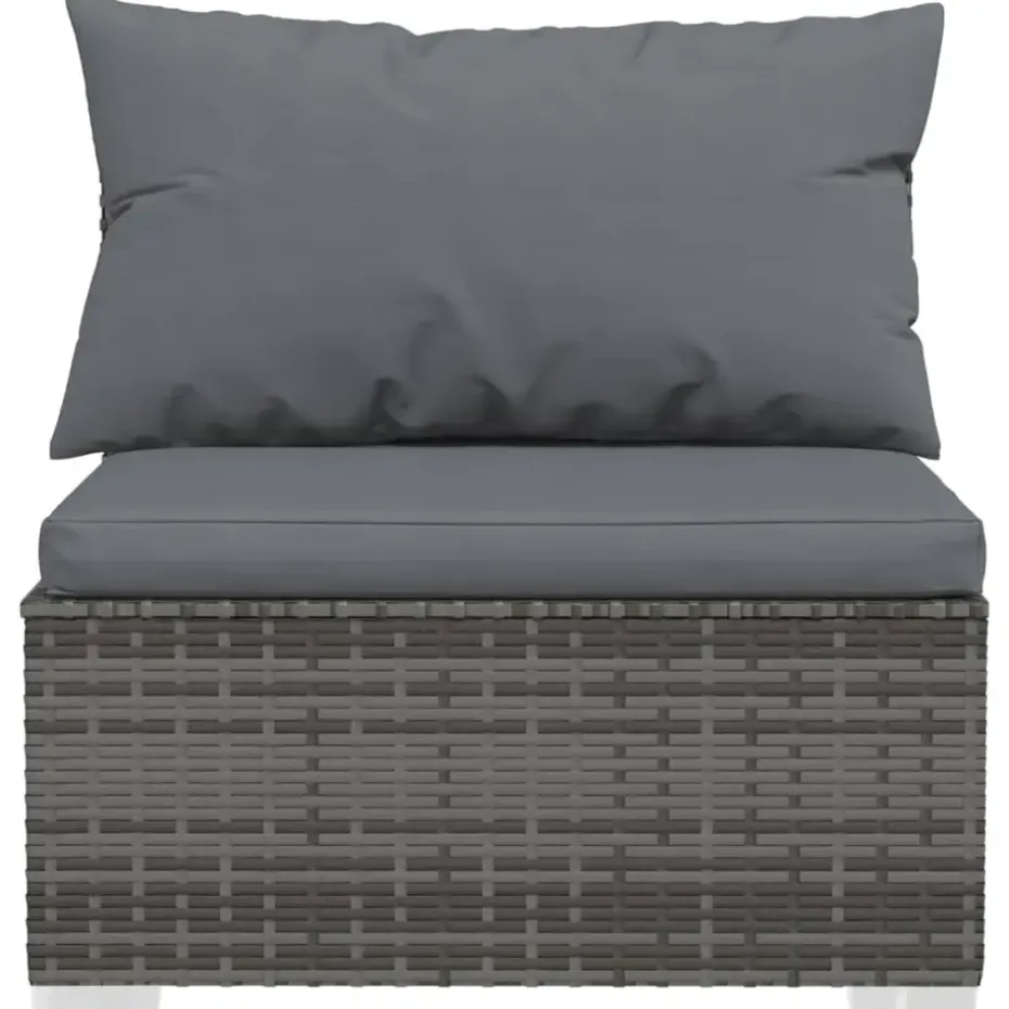 vidaXL - Tuinmiddenbank - Grijs - Poly rattan - Met kussens