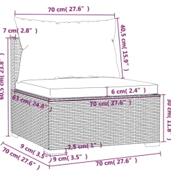 vidaXL - Tuinmiddenbank - Grijs - Poly rattan - Met kussens